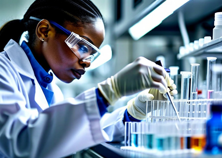 Scientist working in electrochemistry laboratory with electrochemical cells